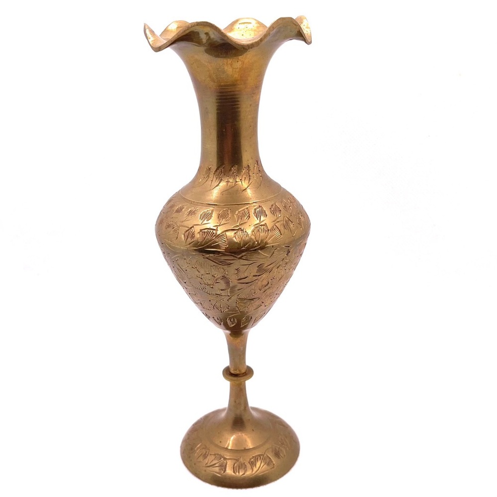 Vintage Hand‑Etched Floral Brass Bud Vase